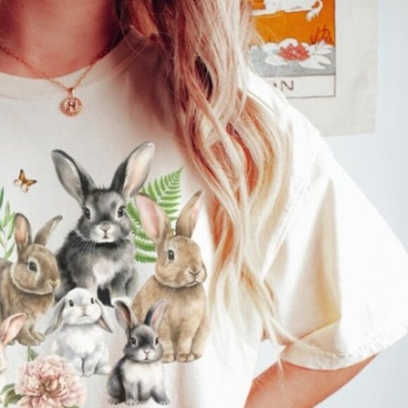Funny Rabbit T-shirt, Cute Rabbit Shirt, Rabbit Print Shirt - Picture 3 of 4